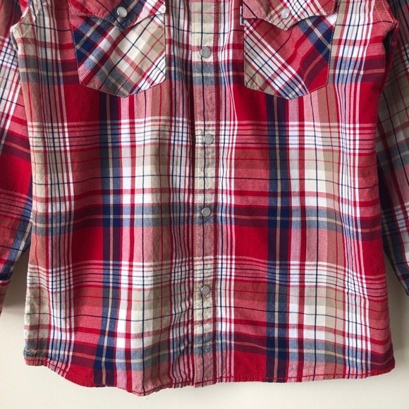 Levi’s Boys Red Plaid Pearl Snap Button Down Shirt - Picture 4 of 9